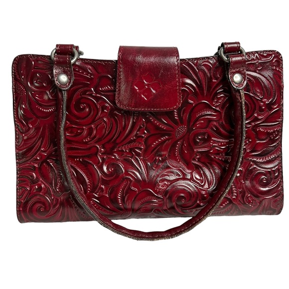 Patricia Nash Handbags - Patricia Nash Tooled Leather Oxblood Satchel Bag Embossed Floral